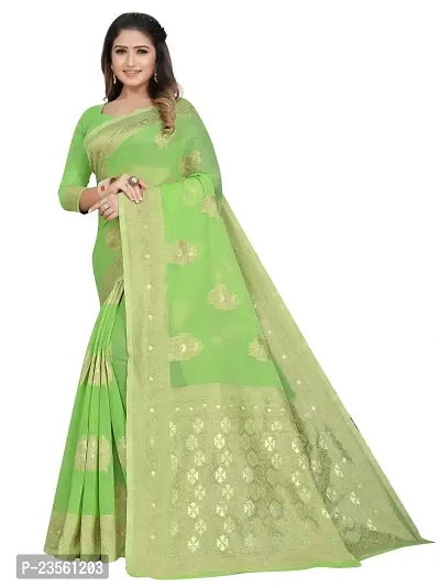 Texonus Women's Jacquard Linen Blend Saree with Unstitched Blouse Piece. (DC-047-AM-GREEN)