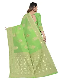 Texonus Women's Jacquard Linen Blend Saree with Unstitched Blouse Piece. (DC-047-AM-GREEN)-thumb1