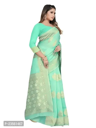 Texonus Women's Jacquard Linen Blend Saree with Unstitched Blouse Piece. (DC-047-AM-FIROZI)-thumb5