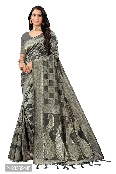 Texonus Women's Jacquard Chanderi Cotton Saree with Unstitched Blouse Piece. (DC-081-AM-GREY)