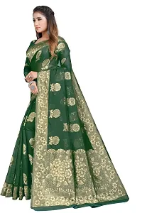 Texonus Women's Jacquard Chanderi Cotton Saree with Unstitched Blouse Piece. (DC-067-AM-BOTTLE GREEN)-thumb1