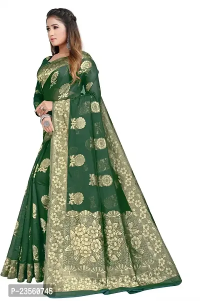 Texonus Women's Jacquard Chanderi Cotton Saree with Unstitched Blouse Piece. (DC-067-AM-BOTTLE GREEN)-thumb2