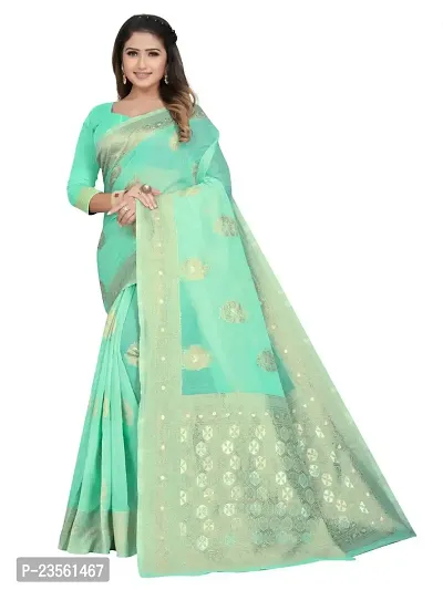 Texonus Women's Jacquard Linen Blend Saree with Unstitched Blouse Piece. (DC-047-AM-FIROZI)