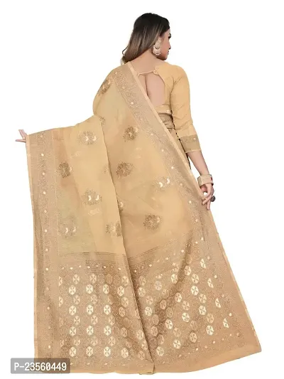 Texonus Women's Jacquard Linen Blend Saree with Unstitched Blouse Piece. (DC-047-AM-BEIGE)-thumb2