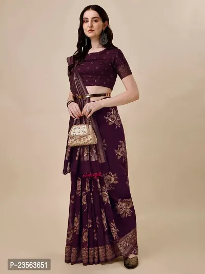 Texonus Women's Jacquard Chanderi Cotton Saree with Unstitched Blouse Piece. (DC-088-AM-WINE)-thumb0