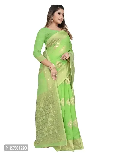 Texonus Women's Jacquard Linen Blend Saree with Unstitched Blouse Piece. (DC-047-AM-GREEN)-thumb5