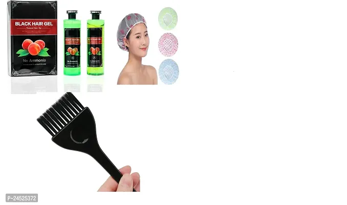 VELVETREE Fruit Vinegar Black Gel Color, 500mlx2 with 3PCS Shower Cap, Hair Dye Brush , BLACK