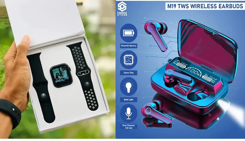 T55 SMART WATCH  WITH TWS M19 WIRELESS EARBUDS