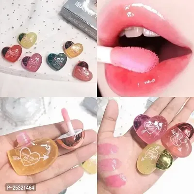 Lip Gloss Tint For Dry And Chapped Lips in Cute Heart-Shaped Packaging - Multicolor Metallic Finished Pack of 3-thumb0