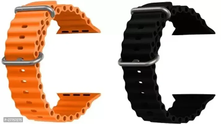 Ocean SmartWatch Strap for Watch 8 Ultra, W26, T800, 42 / 44 / 45 / 49 MM 42 mm Silicone Watch Strap  (Orange,Black)-thumb0