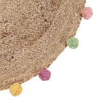 MAHIKA International Jute Round Rug with Multi Colored Pompoms | Rugs for Living Room | Rugs for Bedroom | Size-90CM | Set of 1-thumb1