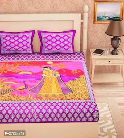 Fancy Cotton Printed Rajasthani Jaipuri Double Bedsheet With 2 Pillow Covers-thumb0