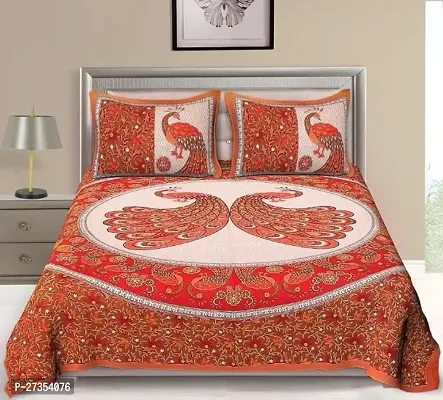 Fancy Cotton Printed Rajasthani Jaipuri Double Bedsheet With 2 Pillow Covers-thumb0