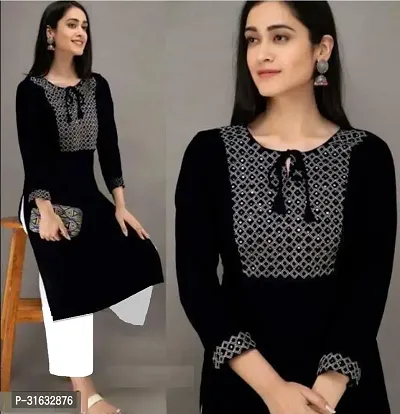 Stylish Black Rayon Embroidered Kurta For Women