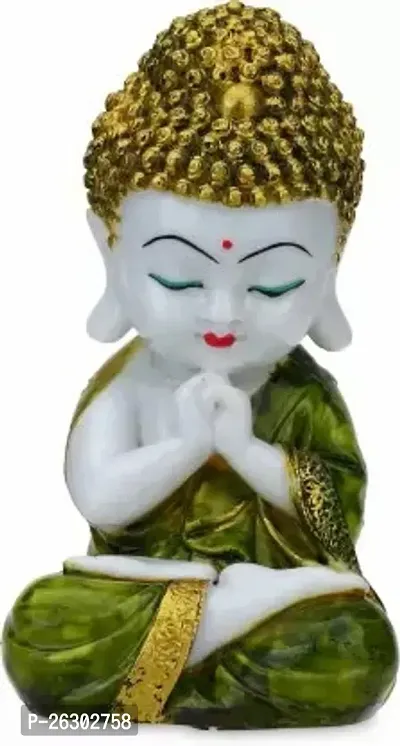 Little Baby Monk Decorative Showpiece - 20 cm a(Polyresin, Dark Green, White, Gold)-thumb0