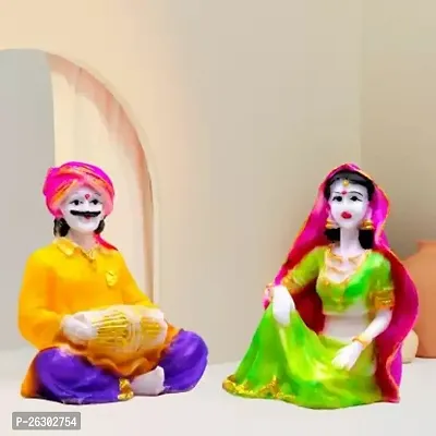 Rajasthani Musicians Statue Polyresin Multicolour Marble Finish Decorative Showpiece Pack of 2