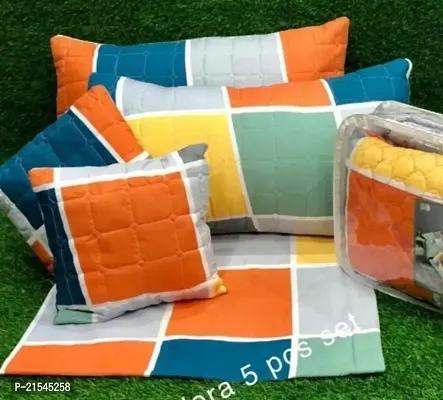 trendy quilted 5 pcs set contains of double bedsheet with 2 pillow covers and cushions.-thumb0