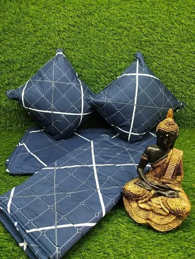 trendy quilted 5 pcs set contains of double bedsheet with 2 pillow covers and cushions.
