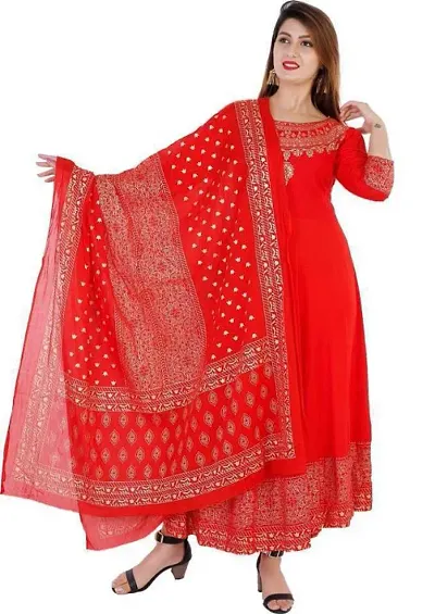 Women's Anarkali Style Long Gown Kurta Set with Dupatta.