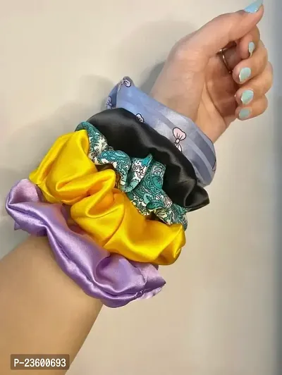 Soft Luxury Satin Scrunchies for women girls | PACK OF 10 | Silk Pastel colors, Hair Ties combo, Anti-Hair-Breakage, Hair Scrunchie Set for Girls, Women, Mom, Sister(Random color) (Designer Edition)-thumb0