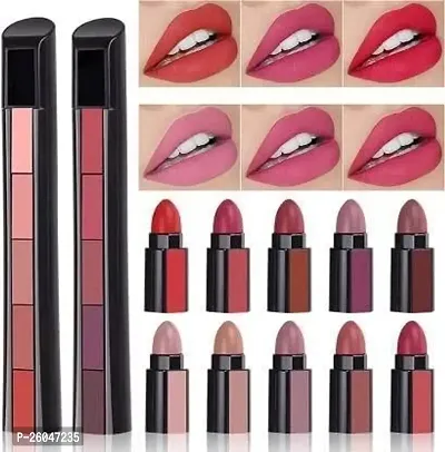 5 in 1 Matte Lipstick, Waterproof and Long Lasting,(Red + Nude) Edition Lipstick Set - (Pack of 2)-thumb0