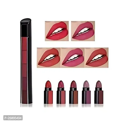 5 in 1 Matte Lipstick, Waterproof and Long Lasting,(Red + Nude) Edition Lipstick SET (Pack of 2)-thumb2