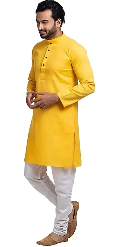 KSH TRENDZ? Men's Solid Kurta Pyjama Set (More Than 14 Colours_Straight_Solid) (X-Large, Yellow)