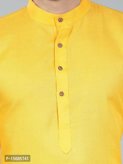 LacyLook Yellow Plain Kurta Pyjama Set Men's-thumb3