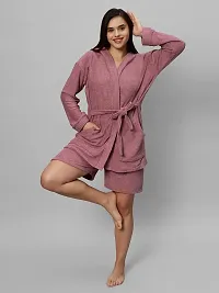 LacyLook  Women Hooded Double Terry Bathrobe With Shorts-thumb2