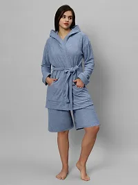 Women Hooded Double Terry Bathrobe With Shorts-thumb3