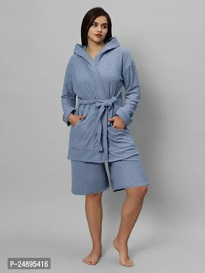 Women Hooded Double Terry Bathrobe With Shorts-thumb4