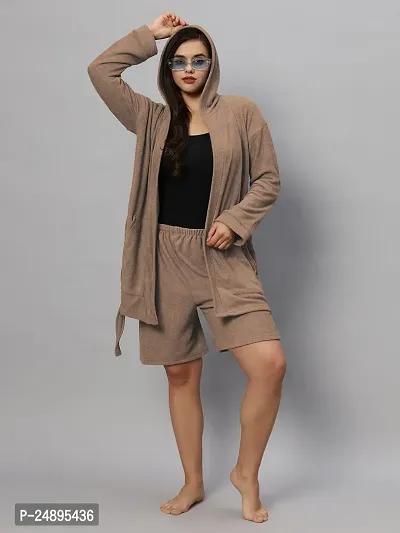 Women Hooded Double Terry Bathrobe With Shorts