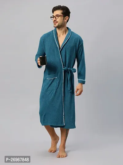 Mens printed double terry peacock bathrobe