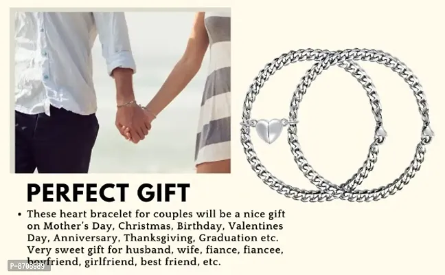 Magnetic Couple Bracelets Chain for Men and Women with Stainless Steel Heart Shaped-thumb0