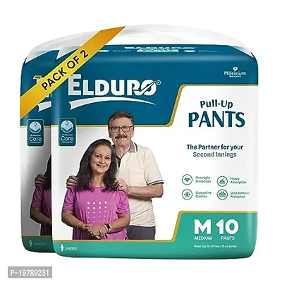 ELDURO Premium Unisex Adult Pant Diapers, Medium 71-111Cm (28''-44''), 20 Count, Wetness Indicator, Leakproof, 14 hrs Overnight Protection, With Aloe Vera, Pack of 2-thumb0