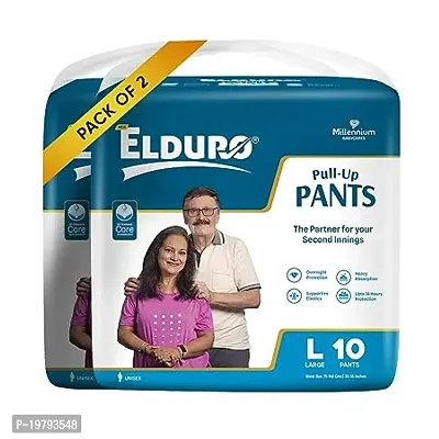 ELDURO Premium Unisex Adult Pant Diapers, Large 101-139 cm (40''-55''), 20 Count, Wetness Indicator, Leakproof, 14 hrs Overnight Protection, With Aloe Vera, Pack of 2-thumb0