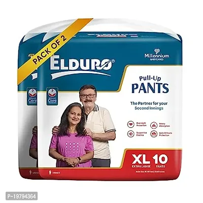 ELDURO Premium Unisex Adult Pant Diapers, XL Size 100-150Cm (40''-59''), 20 Count, Wetness Indicator, Leakproof, 14 hrs Overnight Protection, With Aloe Vera, Pack of 2
