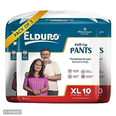 ELDURO Premium Unisex Adult Pant Diapers, XL Size 100-150Cm (40''-59''), 30 Count, Wetness Indicator, Leakproof, 14 hrs Overnight Protection, With Aloe Vera, Pack of 3