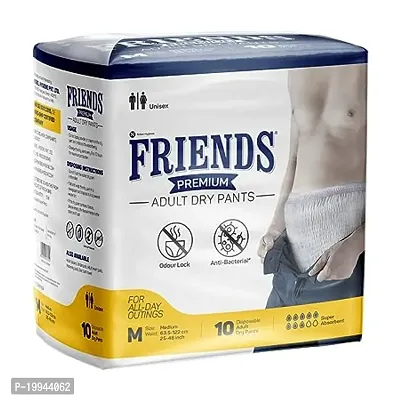 Friends Premium Adult Diapers Pant Style - 10 Count -M- with odour lock and Anti-Bacterial Absorbent Core- Waist Size 25-48 Inch ; 63.5-122cm