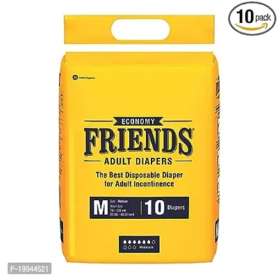 Friends Economy Adult Diapers Tape Style - 10 Count (Medium) with odour lock and Anti-Bacterial Absorbent Core- Waist Size 27.56-49.21 Inch; 70-125Cm