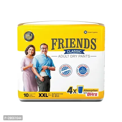 Friends Classic Adult Diapers Pants Style -10 Count (Double Extra Large) with odour lock and Anti-Bacterial Absorbent Core-thumb0