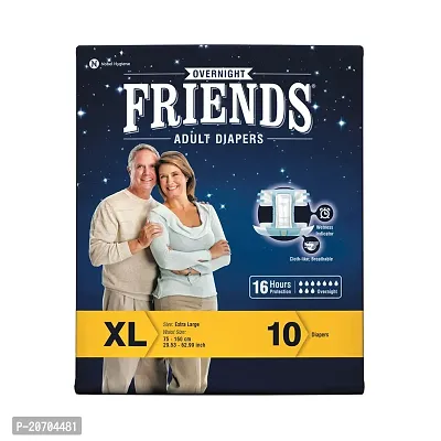 Friends Overnight Adult Diapers Tape Style - 10 Count (Extra Large) with odour lock and Anti-Bacterial Absorbent Core- Waist Size 121.92-172.72cm ; 46-68 inches-thumb0