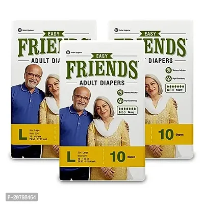 Friends Easy Adult Diapers Tape Style - 30 Count (Large) with odour lock and Anti-Bacterial Absorbent Core- Waist Size 96.52-152.40 Inch ; 38.60 Cm