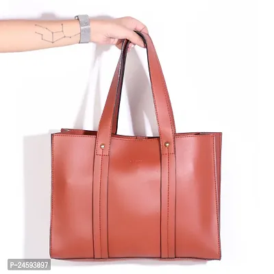 Stylish Orange Artificial Leather Solid Tote Bags For Women