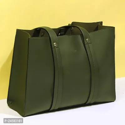 Stylish Green Artificial Leather Solid Tote Bags For Women