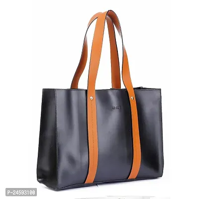 Stylish Black Artificial Leather Solid Tote Bags For Women