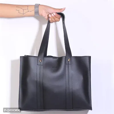 Stylish Black Artificial Leather Solid Tote Bags For Women