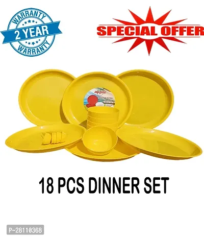 Colour FUll Big Dinner Set 18 Pcs | 6 Plates + 6 Bowls +6 Spoon| Microwave Safe | Dishwasher Safe | for Heating  Serving | for Breakfast, Lunch, Dinner (Yellow)-thumb0