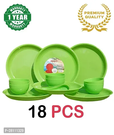 INDIAN Colour Full Dinner Set 18 Pcs Microwave Safe Unbreakable Round Dinner Set of 6 Big Plates 11 Inches and 6 Katori Set, Made in India