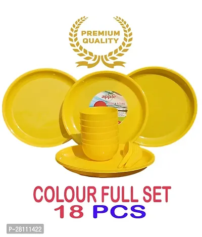 INDIAN **Dinner Set 18 Pcs Microwave Safe Unbreakable Round Dinner Set of 6 Big Plates 11 Inches and 6 Katori ,6 Spoon Set, Made in India (Green Set of 6)